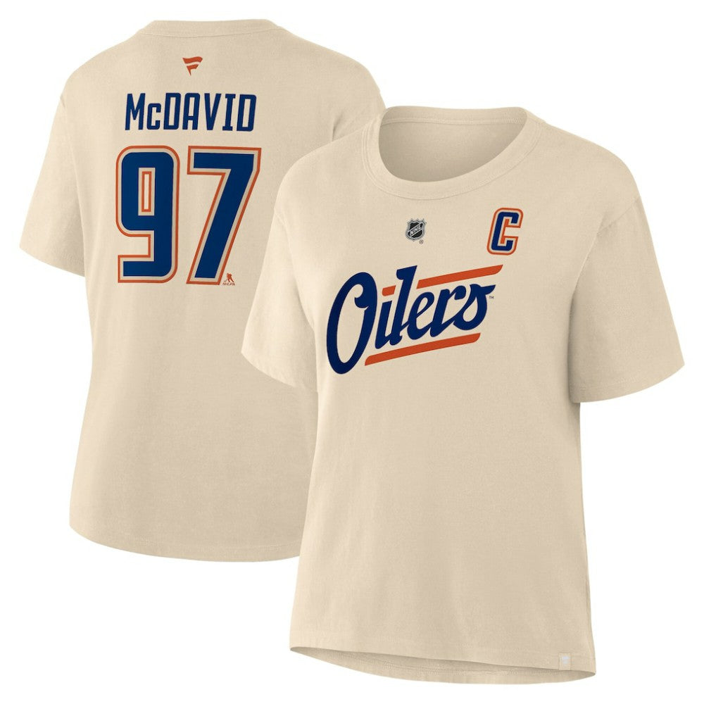 Connor McDavid Edmonton Oilers Fanatics Women's Alternate Name & Number T-Shirt - Beige T-shirts