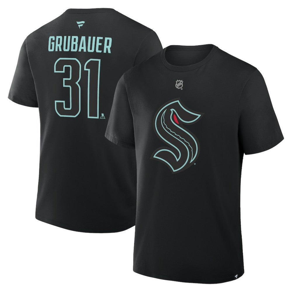 Philipp Grubauer Seattle Kraken Fanatics Authentic Stack Name & Number T-Shirt - Black T-shirts