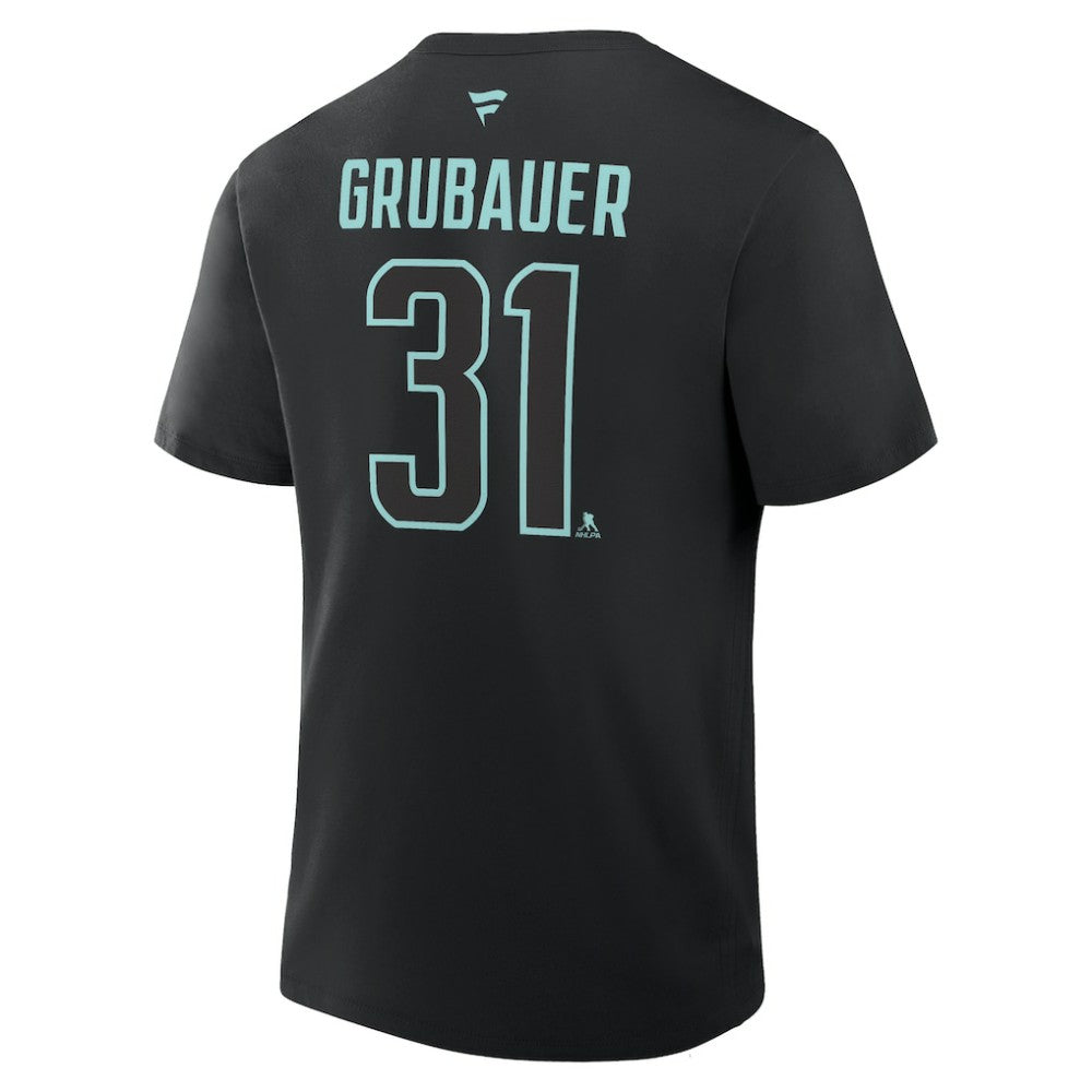 Philipp Grubauer Seattle Kraken Fanatics Authentic Stack Name & Number T-Shirt - Black T-shirts