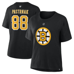 David Pastrnak Boston Bruins Fanatics Women's Authentic Stack Name & Number T-Shirt - Black T-shirts