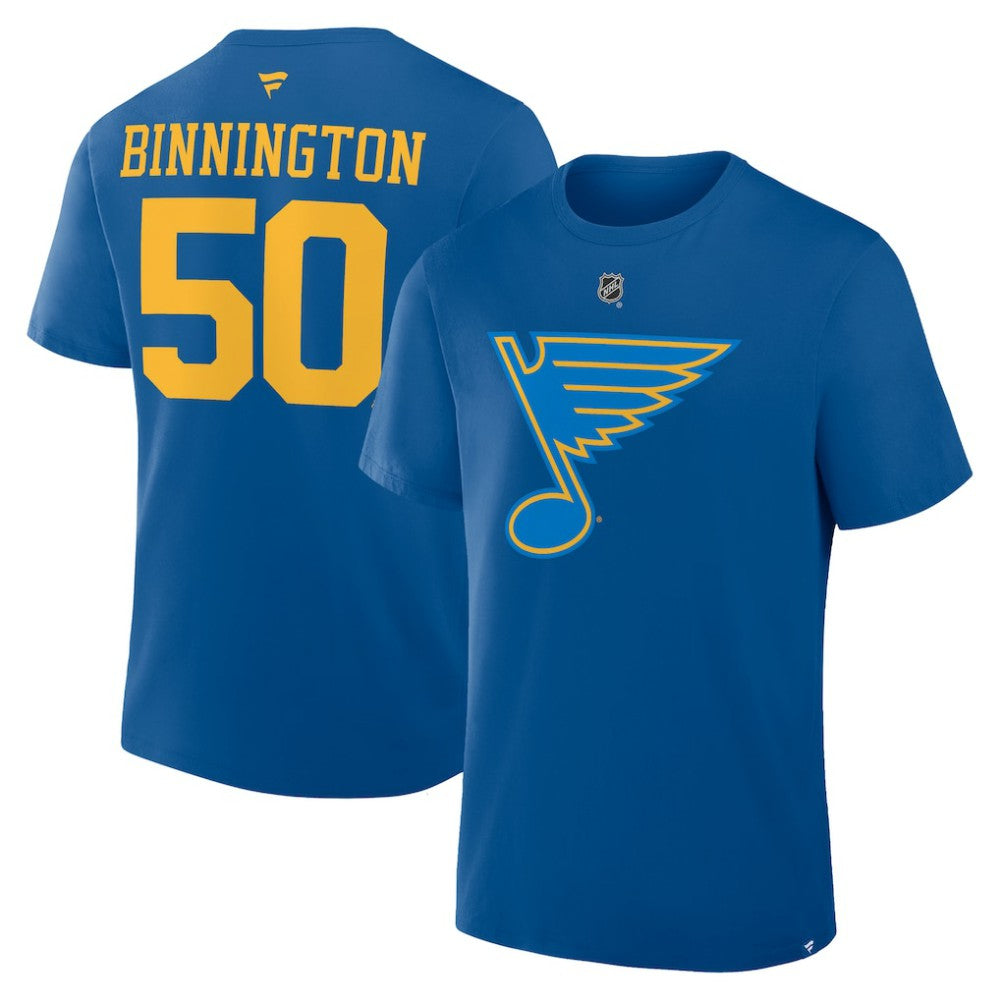 Jordan Binnington St. Louis Blues Fanatics Authentic Stack Name & Number T-Shirt - Blue T-shirts