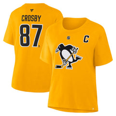 Sidney Crosby Pittsburgh Penguins Fanatics Women's Authentic Stack Name & Number T-Shirt - Gold T-shirts