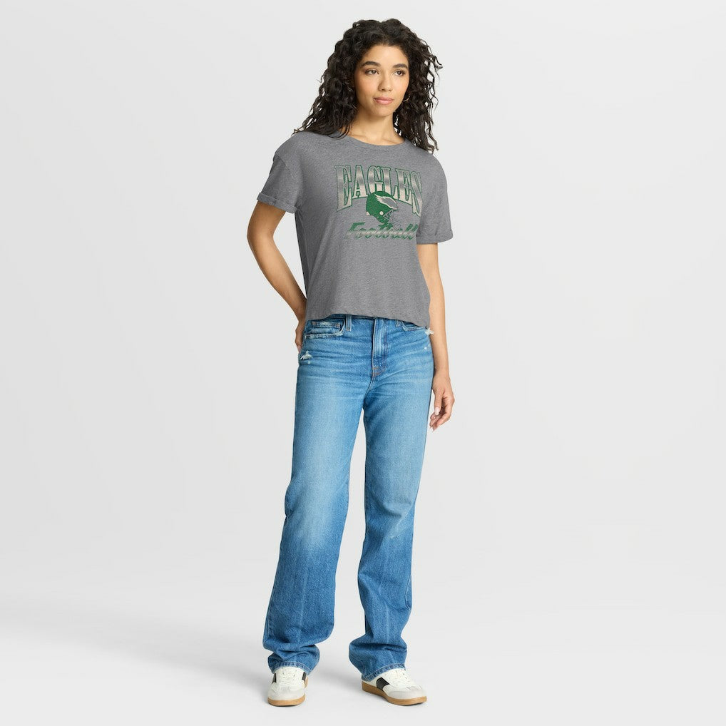 Philadelphia Eagles Women's Overplayed Tribute Tri-Blend Boxy T-Shirt - Heather Gray on sale