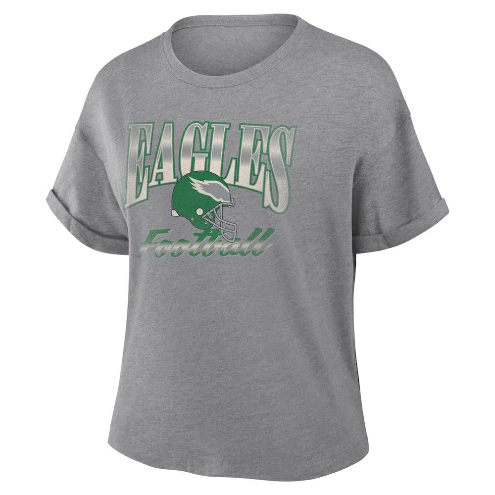 Philadelphia Eagles Women's Overplayed Tribute Tri-Blend Boxy T-Shirt - Heather Gray on sale