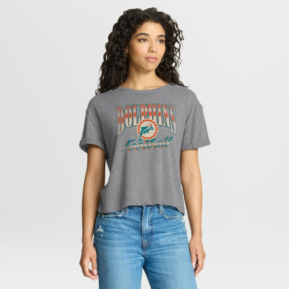 Miami Dolphins Women's Overplayed Tribute Tri-Blend Boxy T-Shirt - Heather Gray discount