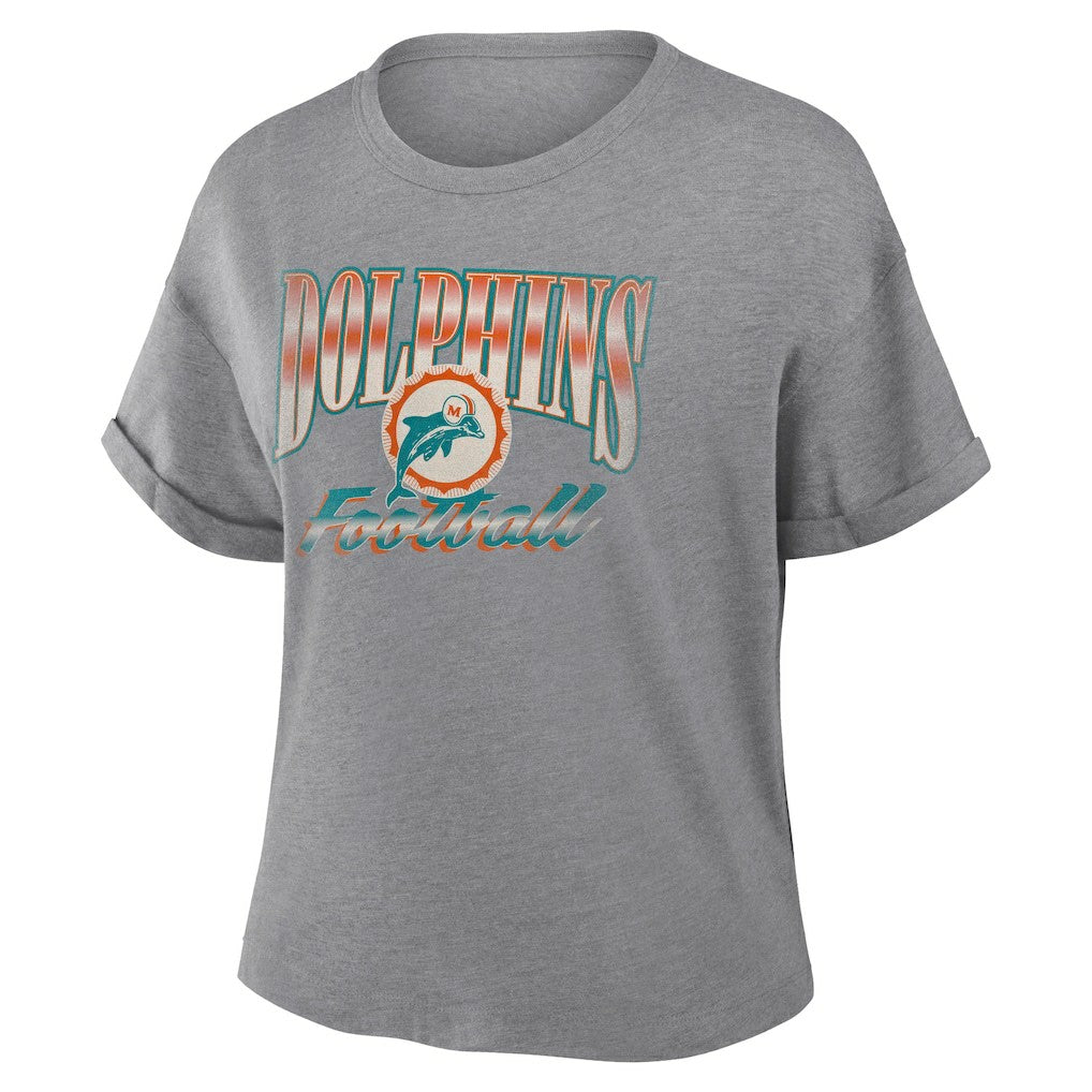 Miami Dolphins Women's Overplayed Tribute Tri-Blend Boxy T-Shirt - Heather Gray discount