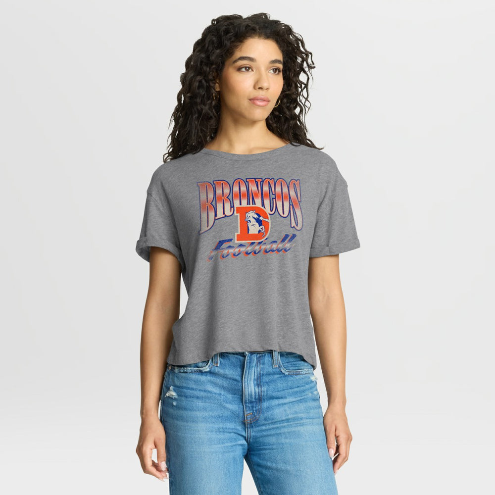 Denver Broncos Women's Overplayed Tribute Tri-Blend Boxy T-Shirt - Heather Gray cheap