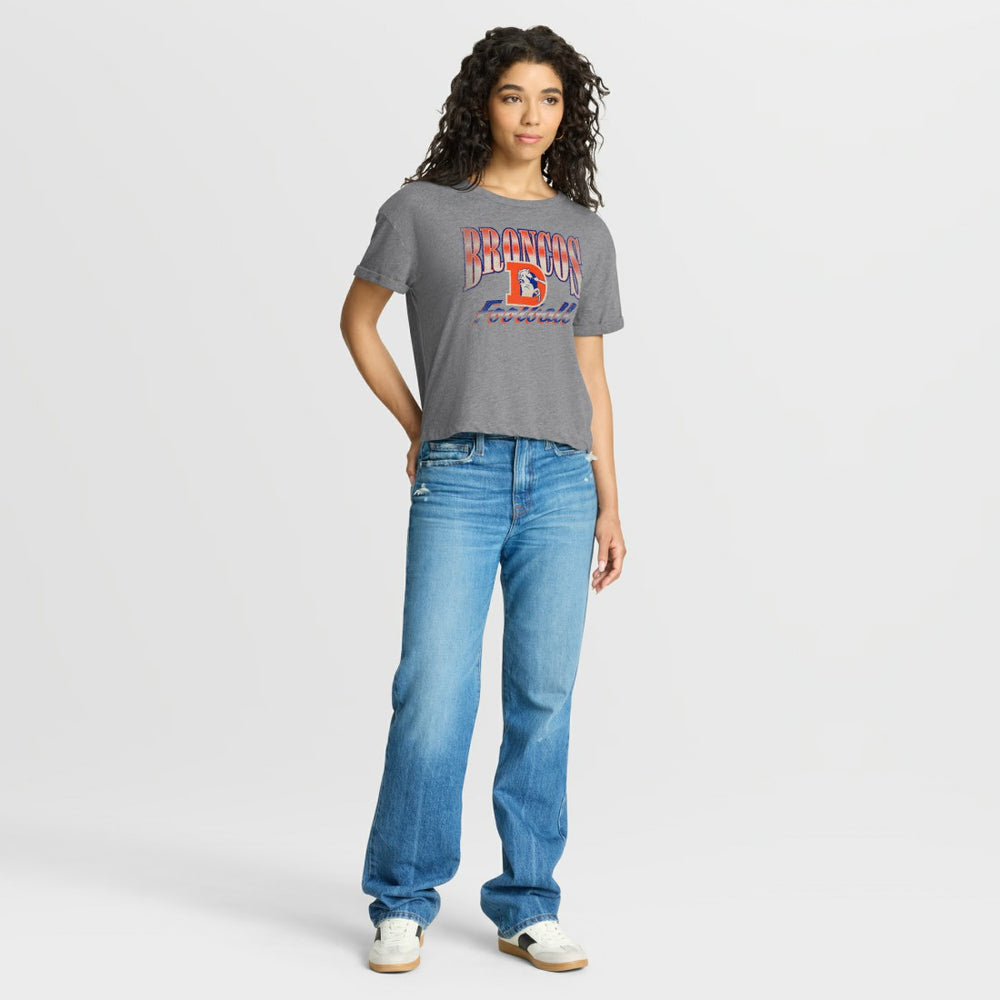 Denver Broncos Women's Overplayed Tribute Tri-Blend Boxy T-Shirt - Heather Gray cheap