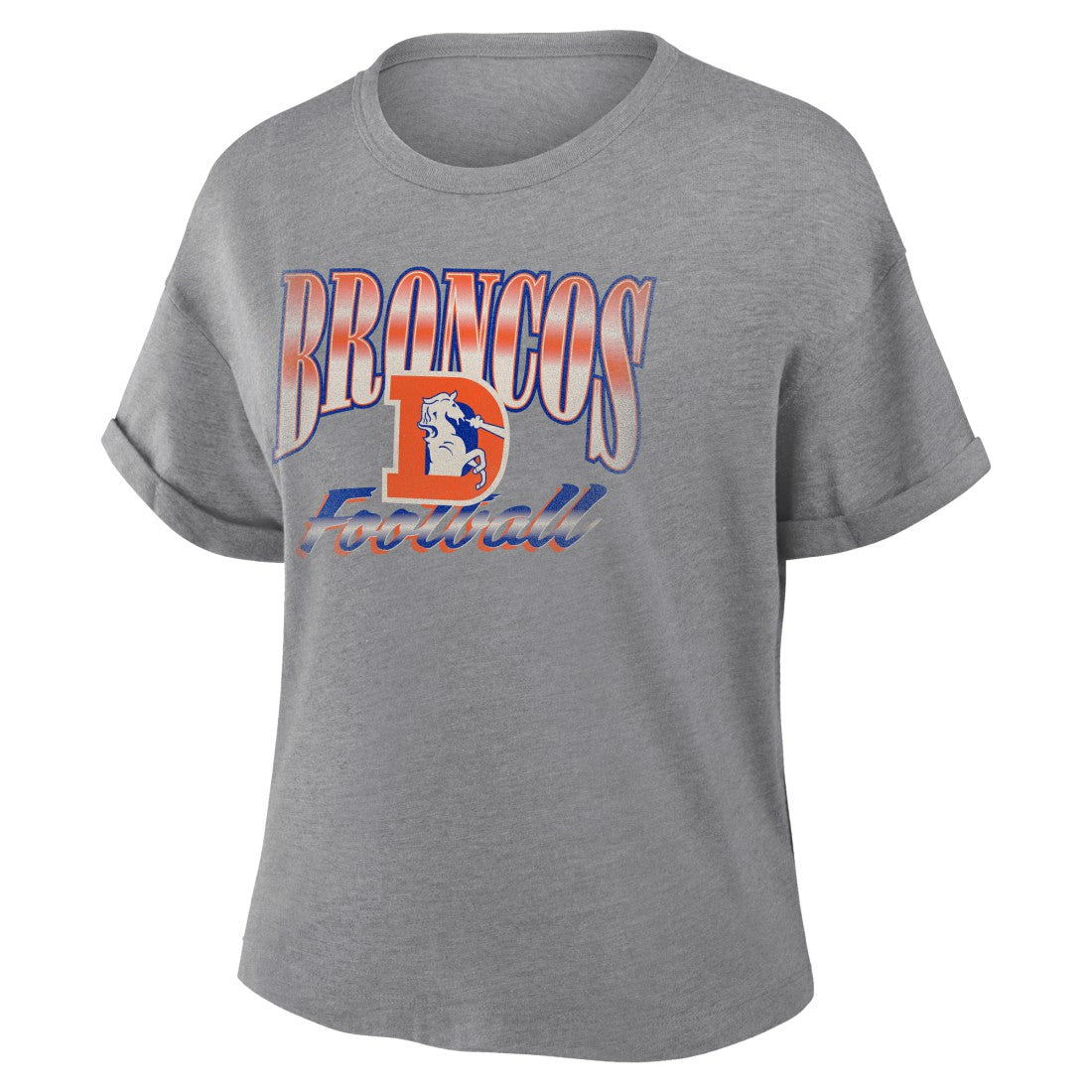 Denver Broncos Women's Overplayed Tribute Tri-Blend Boxy T-Shirt - Heather Gray cheap