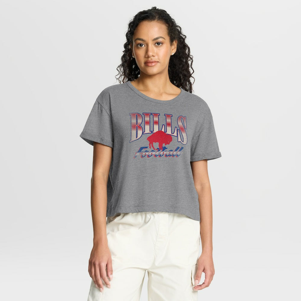 Buffalo Bills Women's Overplayed Tribute Tri-Blend Boxy T-Shirt - Heather Gray outlet