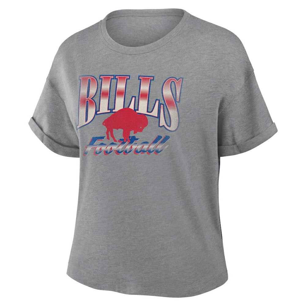 Buffalo Bills Women's Overplayed Tribute Tri-Blend Boxy T-Shirt - Heather Gray outlet