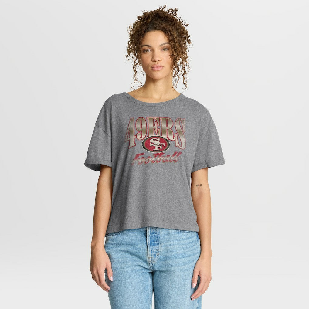 San Francisco 49ers Women's Overplayed Tribute Tri-Blend Boxy T-Shirt - Heather Gray for sale