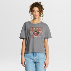 San Francisco 49ers Women's Overplayed Tribute Tri-Blend Boxy T-Shirt - Heather Gray for sale