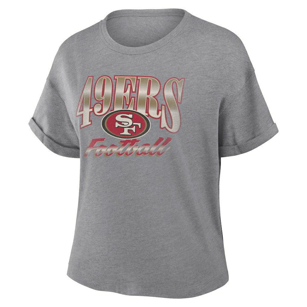 San Francisco 49ers Women's Overplayed Tribute Tri-Blend Boxy T-Shirt - Heather Gray for sale