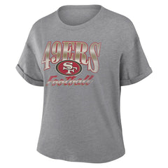 San Francisco 49ers Women's Overplayed Tribute Tri-Blend Boxy T-Shirt - Heather Gray for sale