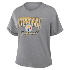 Pittsburgh Steelers Women's Overplayed Tribute Tri-Blend Boxy T-Shirt - Heather Gray cheap
