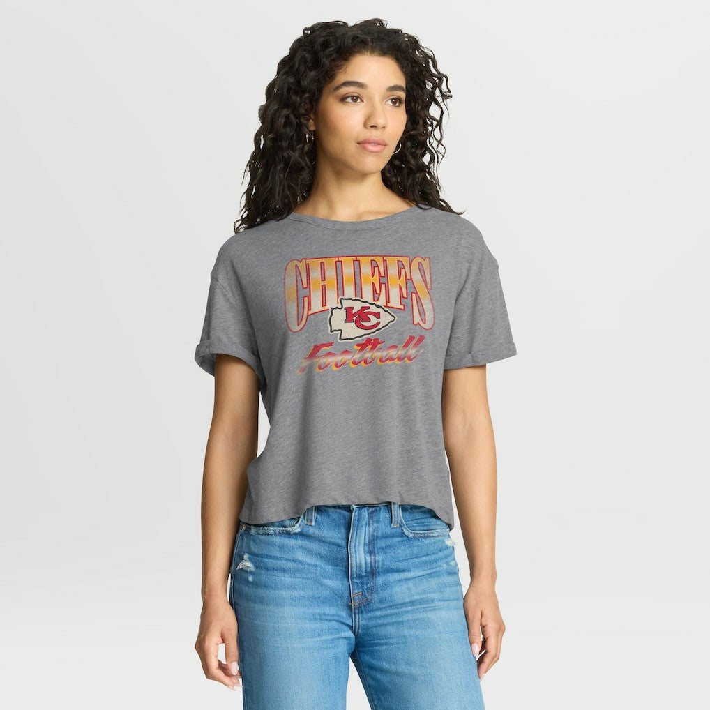 Kansas City Chiefs Women's Overplayed Tribute Tri-Blend Boxy T-Shirt - Heather Gray sale