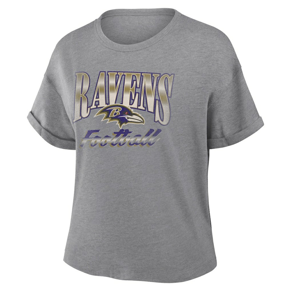 Baltimore Ravens Women's Overplayed Tribute Tri-Blend Boxy T-Shirt - Heather Gray discount