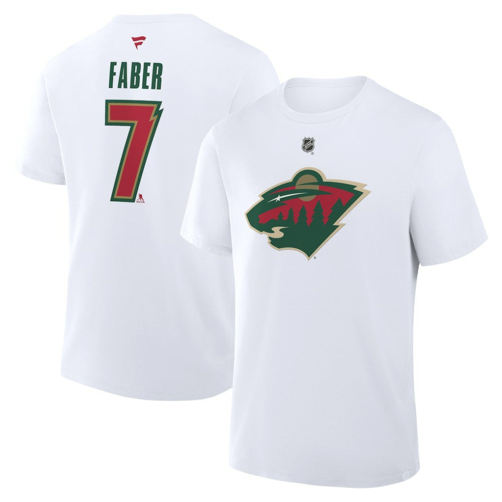 Brock Faber Minnesota Wild Fanatics Authentic Stack Name & Number T-Shirt - White T-shirts