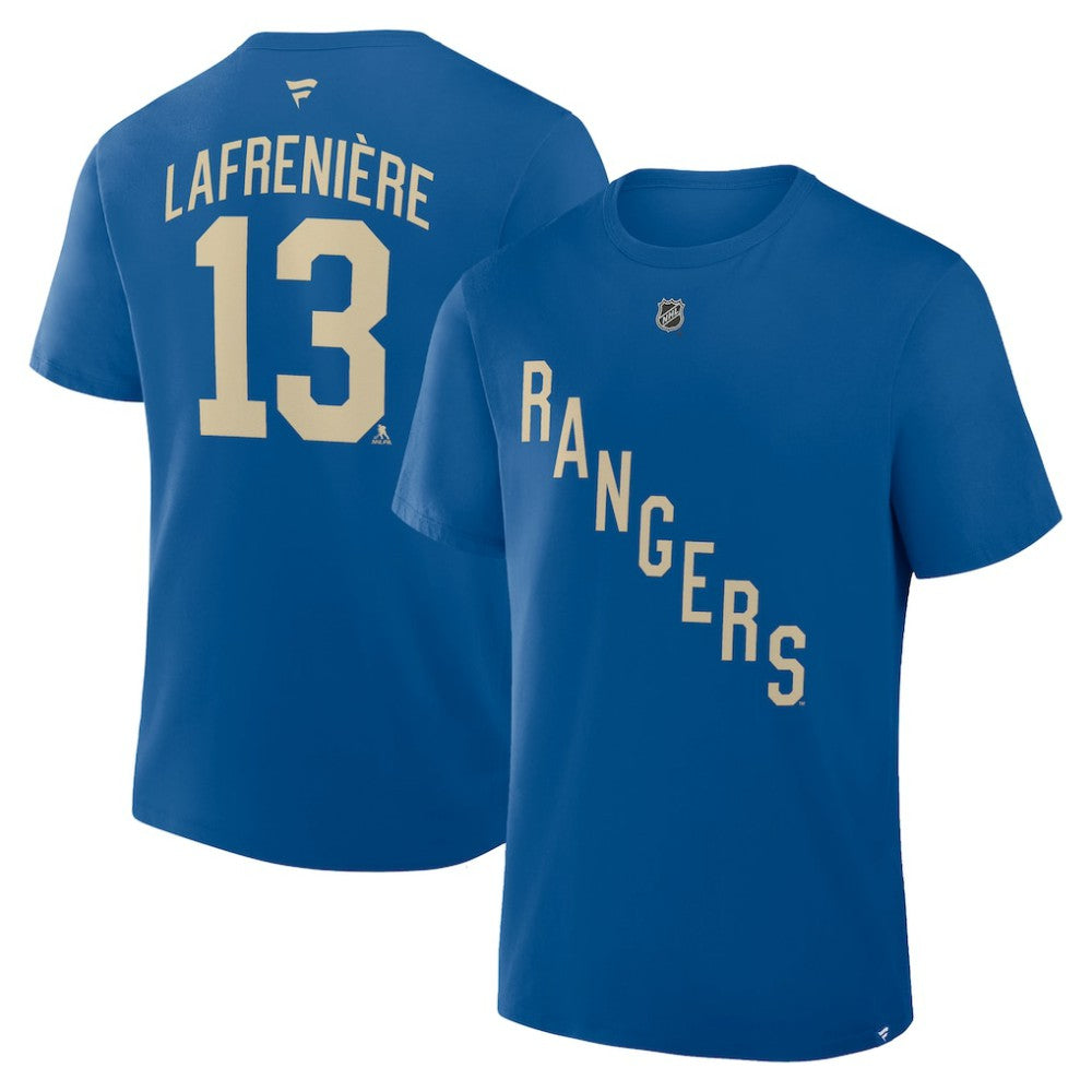 Alexis Lafreniere New York Rangers Fanatics Authentic Stack Name & Number T-Shirt - Blue T-shirts