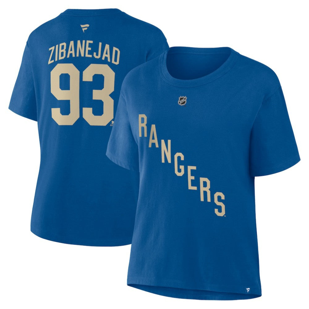 Mika Zibanejad New York Rangers Fanatics Women's Authentic Stack Name & Number T-Shirt - Blue T-shirts
