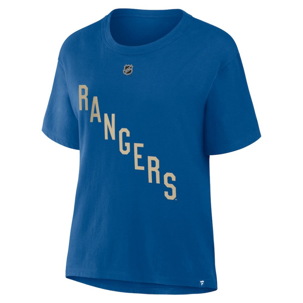 Mika Zibanejad New York Rangers Fanatics Women's Authentic Stack Name & Number T-Shirt - Blue T-shirts