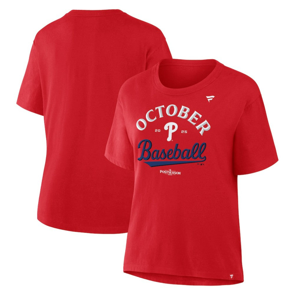 Philadelphia Phillies  Women's 2025 MLB Postseason Locker Room T-Shirt Red