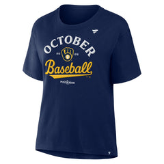 Milwaukee Brewers  Women's 2025 MLB Postseason Locker Room T-Shirt Navy