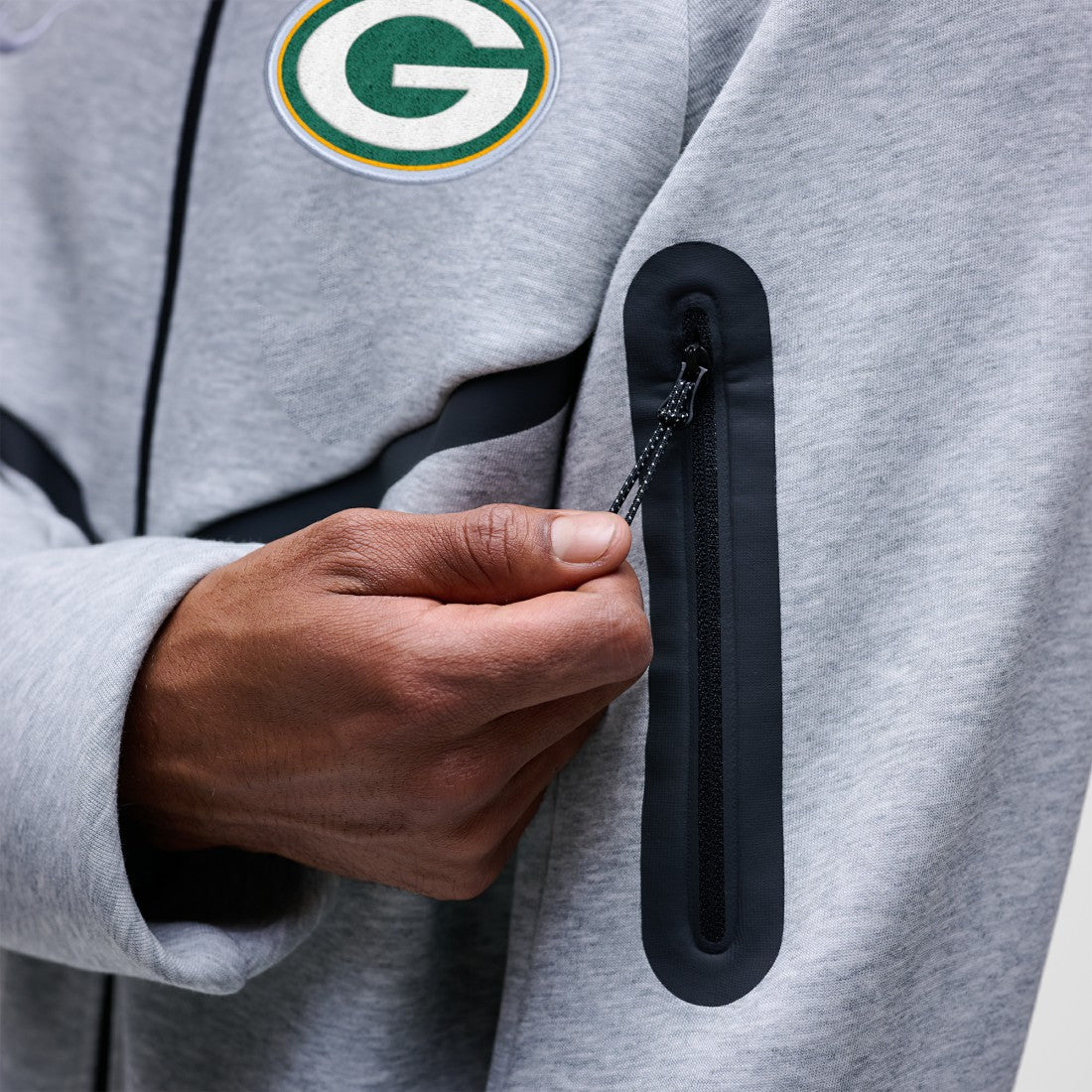 Green Bay Packers Tech Fleece Raglan Full-Zip Windrunner Hoodie - Heather Gray discount