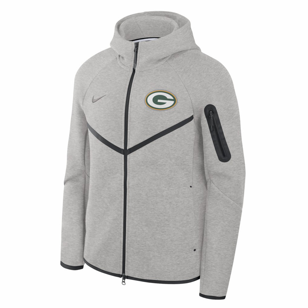 Green Bay Packers Tech Fleece Raglan Full-Zip Windrunner Hoodie - Heather Gray discount