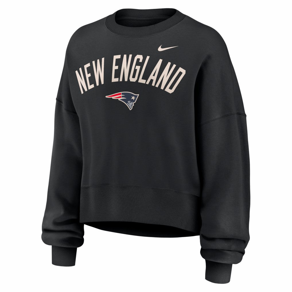 New England Patriots Women's Oversized High Hip Legacy Arch Phoenix Fleece Sweatshirt - Black for sale