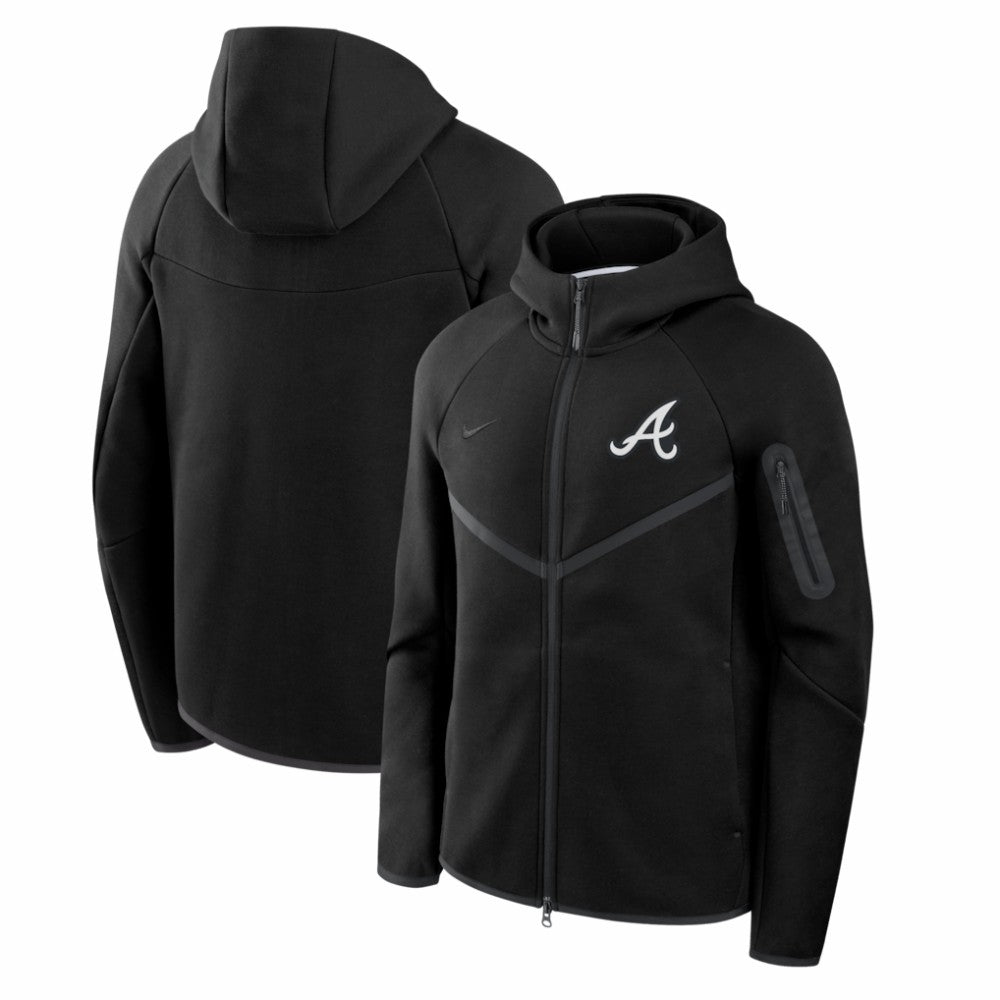 Atlanta Braves Tech Fleece Raglan Full-Zip Windrunner Hoodie Black