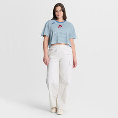 Philadelphia Phillies Women's Cooperstown Collection Striped Cropped T-Shirt Light Blue/Cream