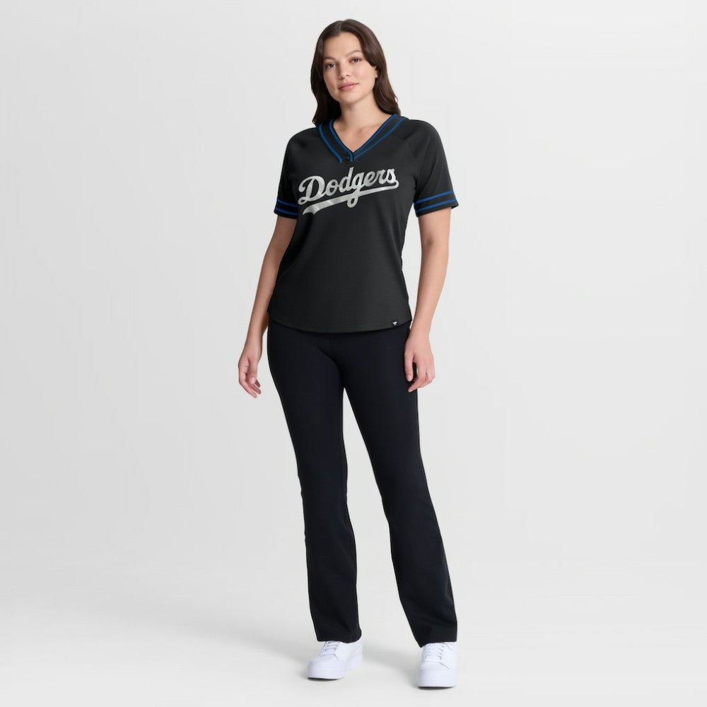 Los Angeles Dodgers Women's Diva Race Ahead Raglan V-Neck T-Shirt Black