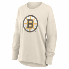 Boston Bruins Fanatics Women's Distressed Logo Long Sleeve T-Shirt - Cream T-shirts