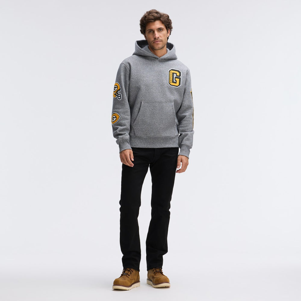 Green Bay Packers IconicFleece Letterman Hoodie - Athletic Heather Gray sale