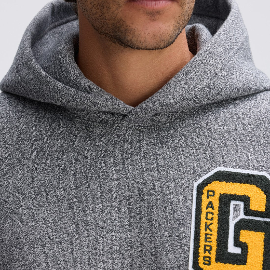 Green Bay Packers IconicFleece Letterman Hoodie - Athletic Heather Gray sale
