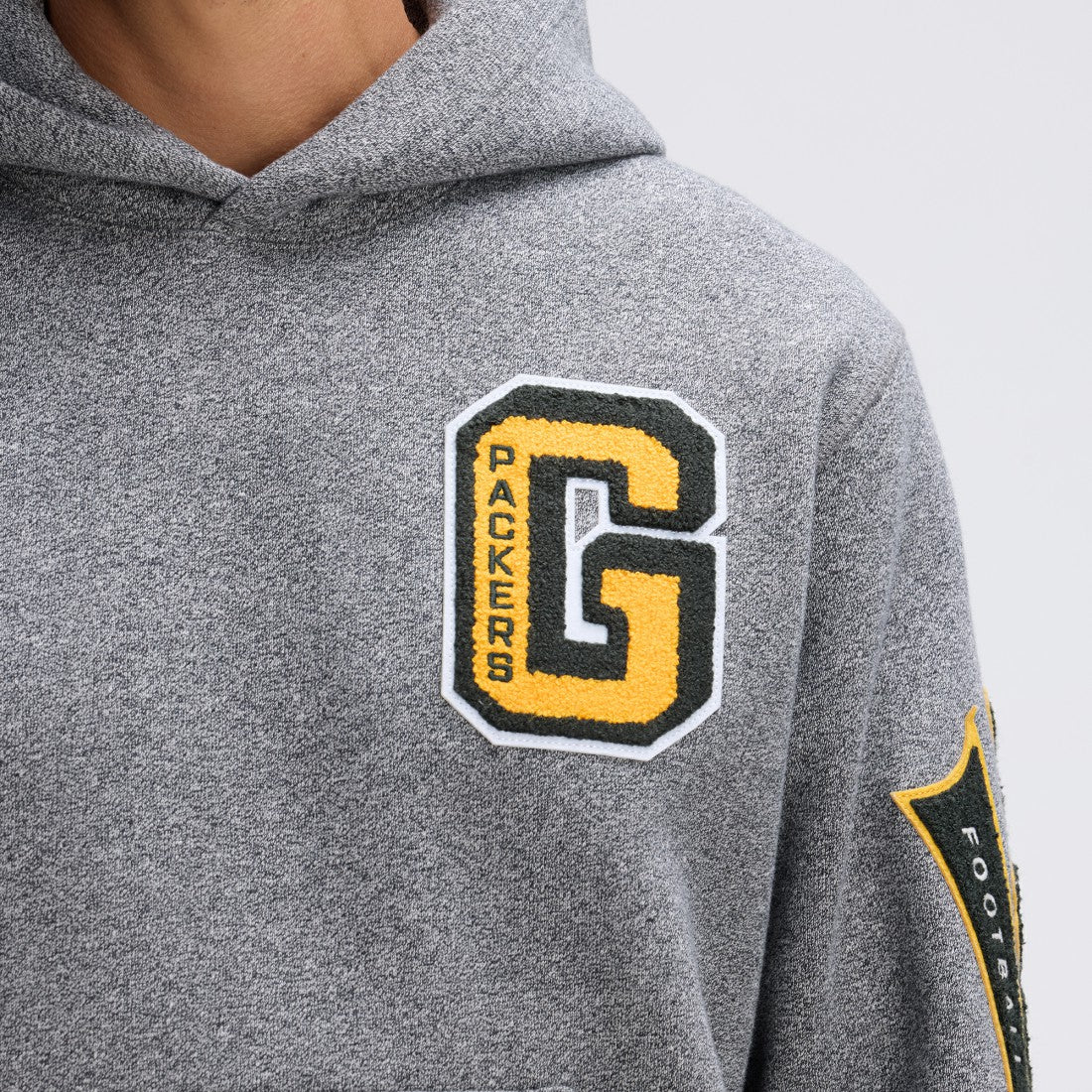 Green Bay Packers IconicFleece Letterman Hoodie - Athletic Heather Gray sale