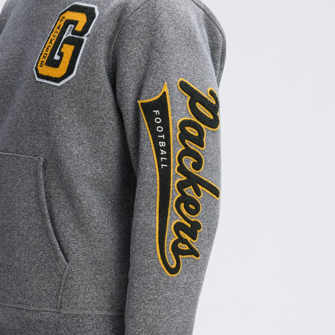 Green Bay Packers IconicFleece Letterman Hoodie - Athletic Heather Gray sale