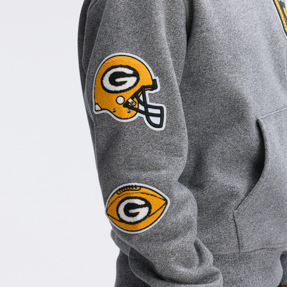 Green Bay Packers IconicFleece Letterman Hoodie - Athletic Heather Gray sale