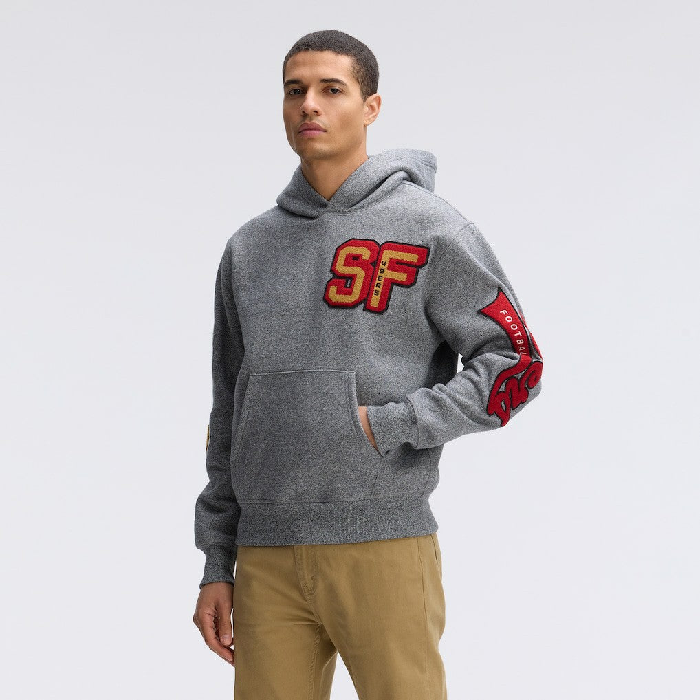 San Francisco 49ers IconicFleece Letterman Hoodie - Athletic Heather Gray for sale
