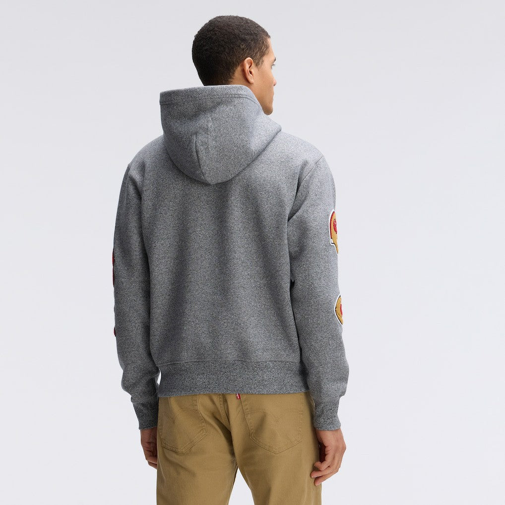 San Francisco 49ers IconicFleece Letterman Hoodie - Athletic Heather Gray for sale