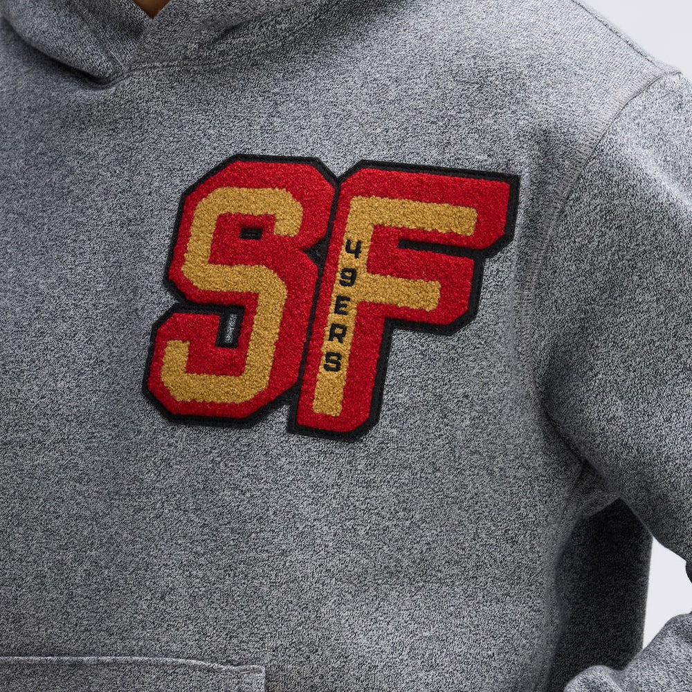 San Francisco 49ers IconicFleece Letterman Hoodie - Athletic Heather Gray for sale
