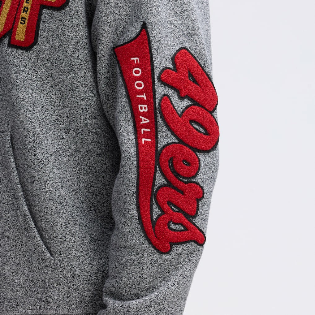 San Francisco 49ers IconicFleece Letterman Hoodie - Athletic Heather Gray for sale