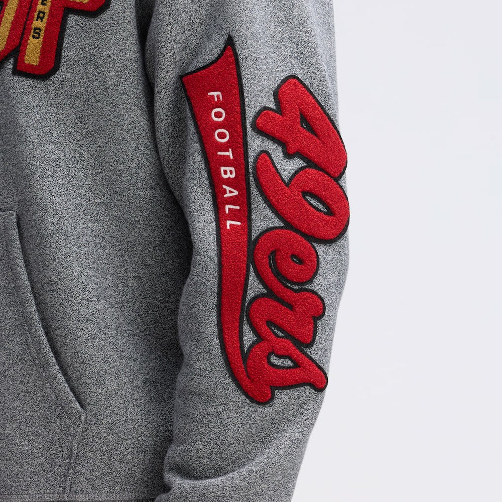 San Francisco 49ers IconicFleece Letterman Hoodie - Athletic Heather Gray for sale