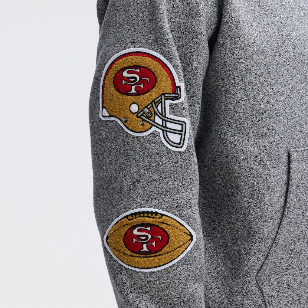 San Francisco 49ers IconicFleece Letterman Hoodie - Athletic Heather Gray for sale