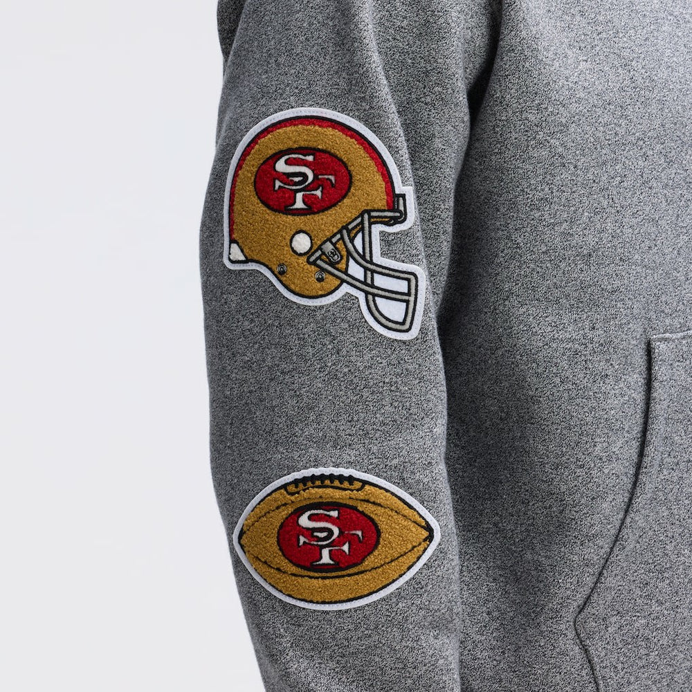 San Francisco 49ers IconicFleece Letterman Hoodie - Athletic Heather Gray for sale