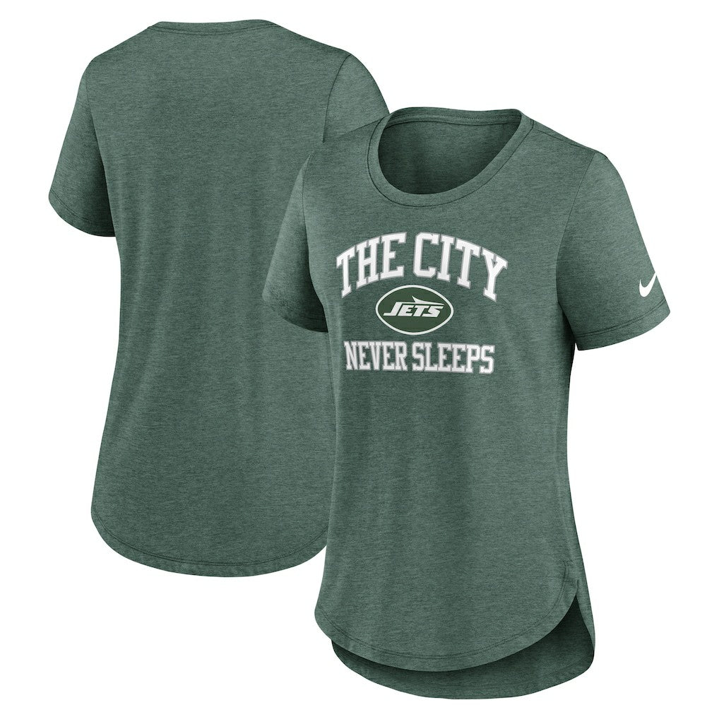 New York Jets Women's The City Never Sleeps Tri-Blend T-Shirt - Heather Green on sale