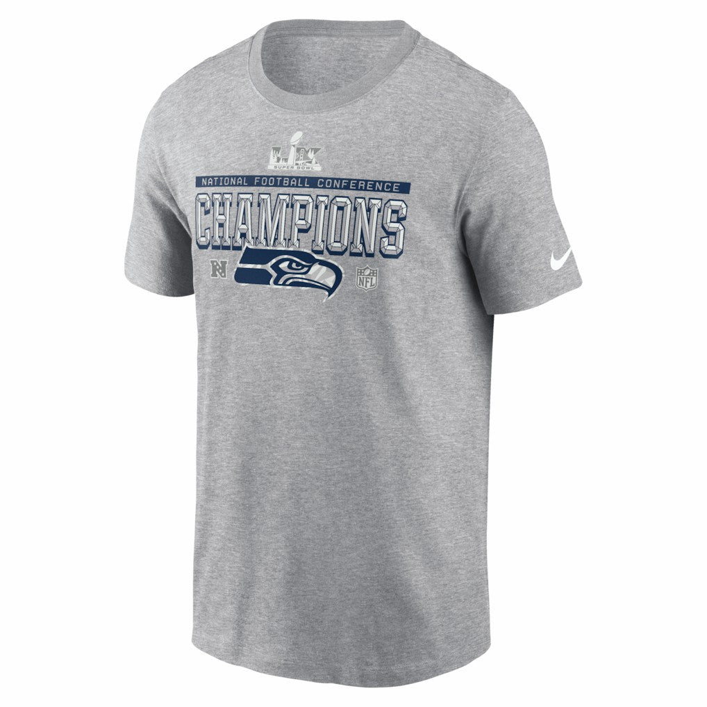 Seattle Seahawks 2025 NFC Champions Locker Room Trophy Collection Tall T-Shirt - Heather Gray for sale