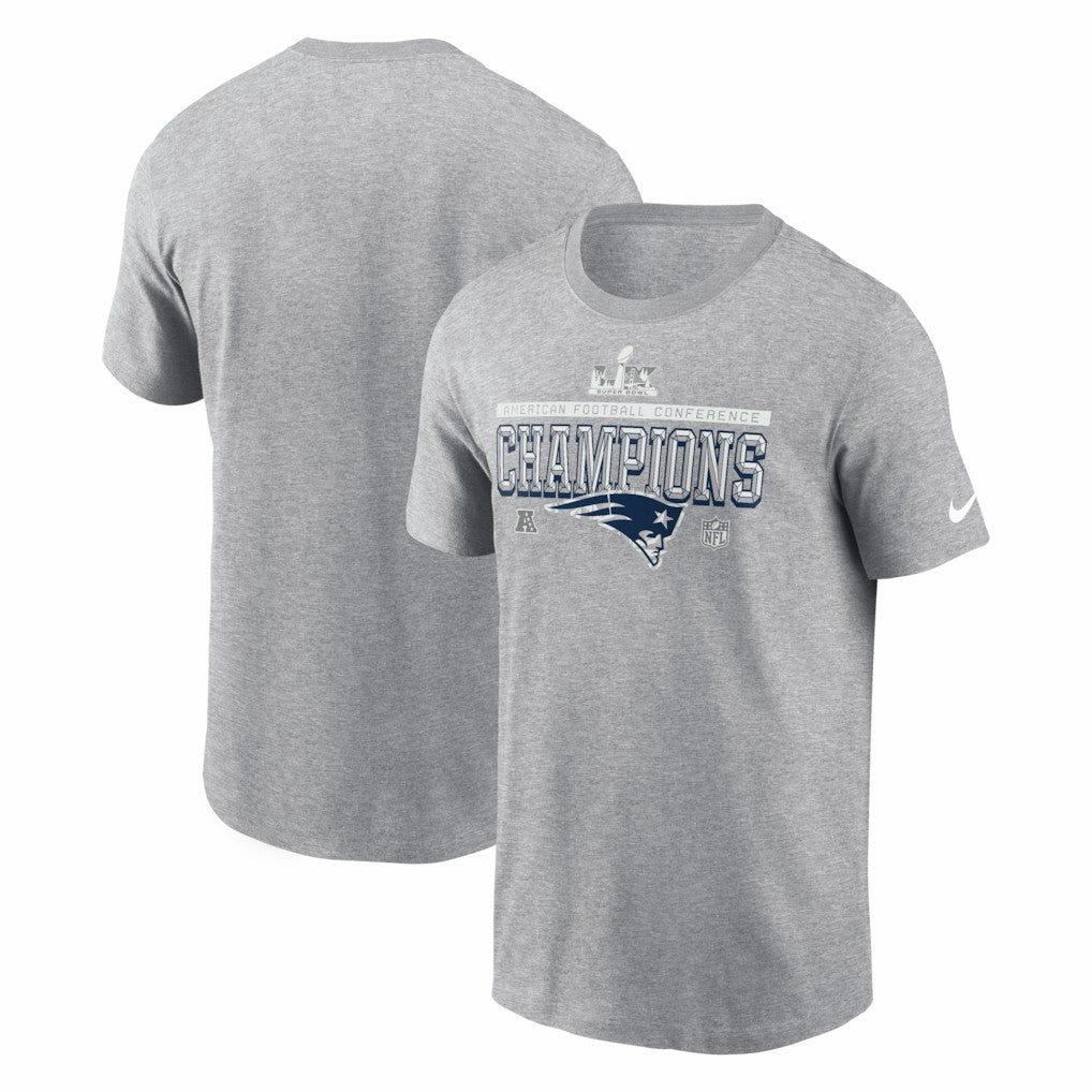 New England Patriots 2025 AFC Champions Locker Room Trophy Collection Tall T-Shirt - Heather Gray discount